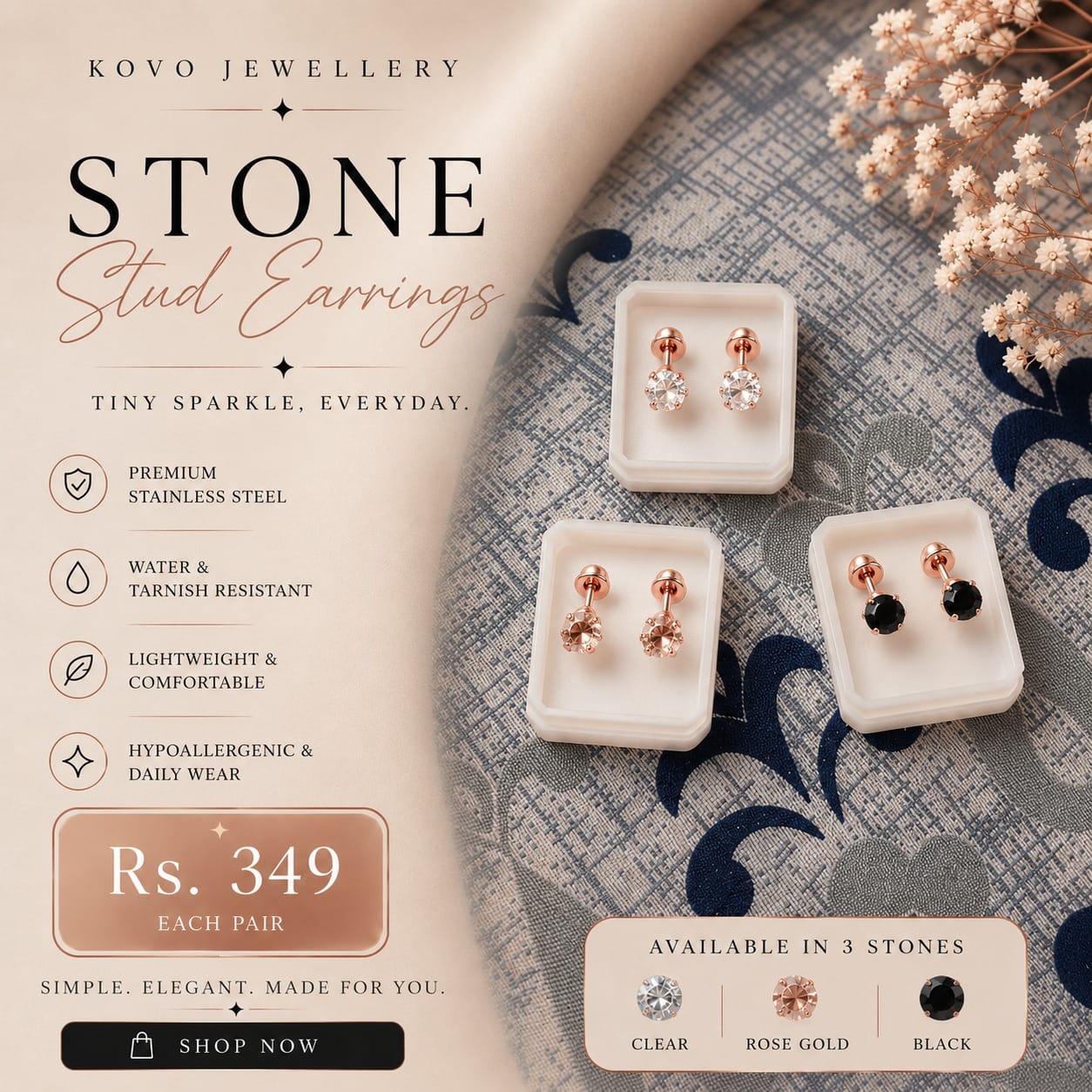 Stone Stud Earrings